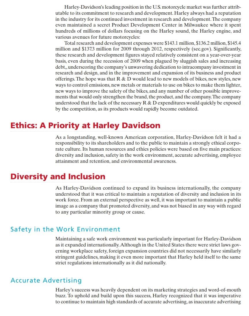 . Required Question: . Harley Davidson: An