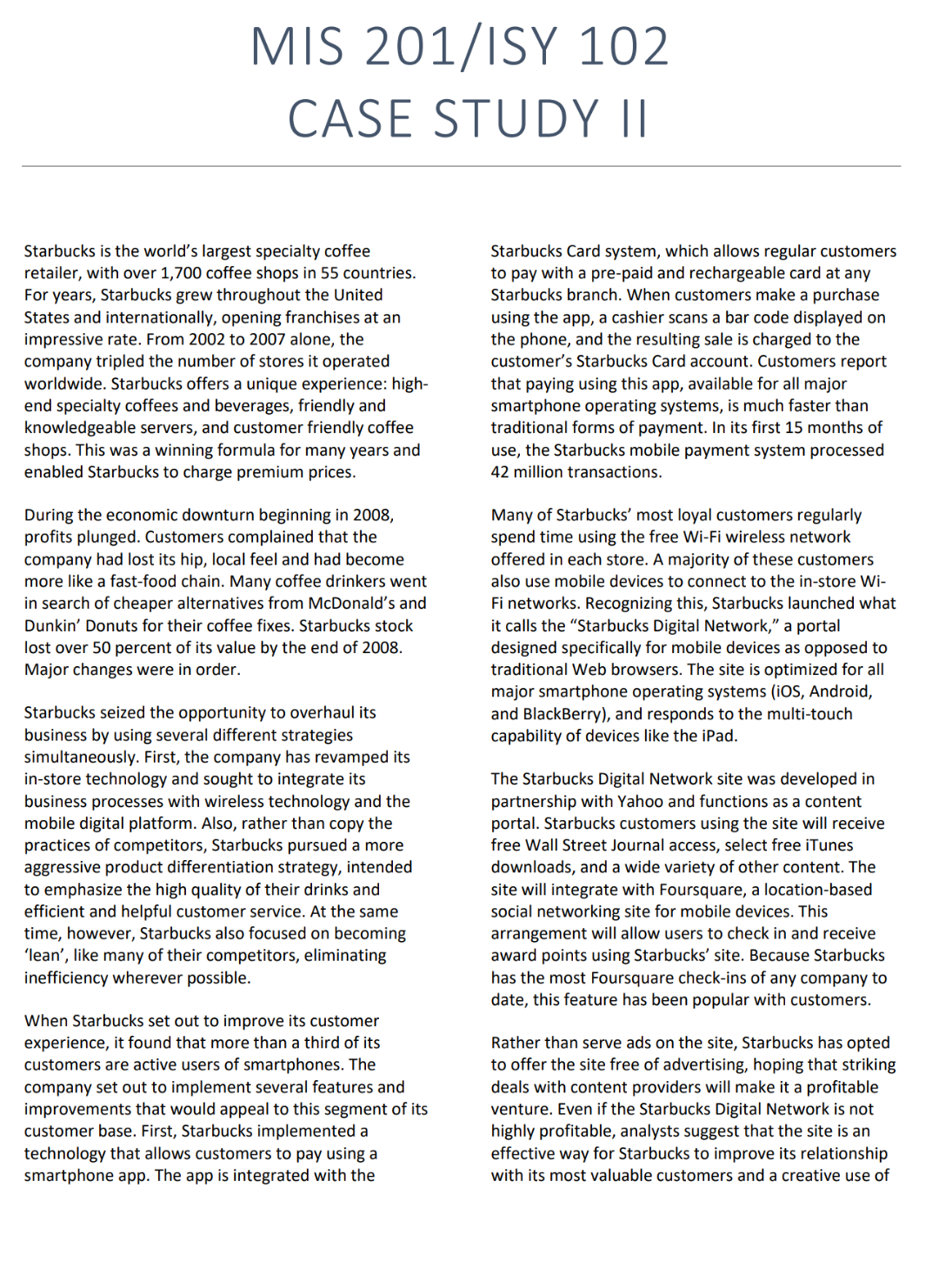 i need this case study for Starbucks all