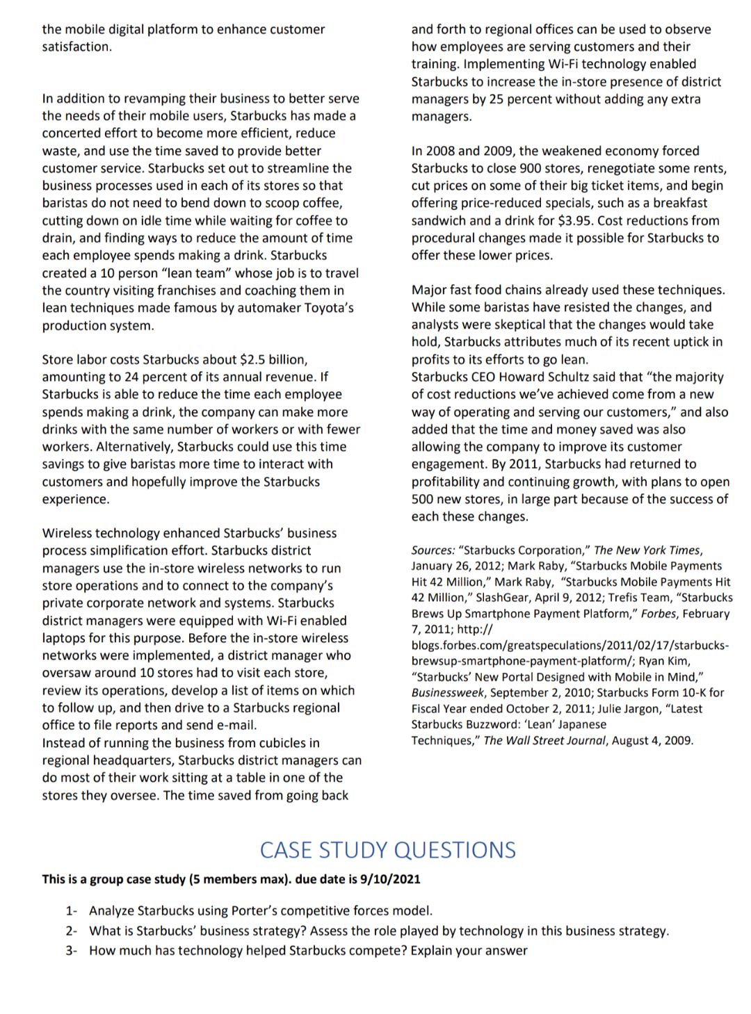 i need this case study for Starbucks all