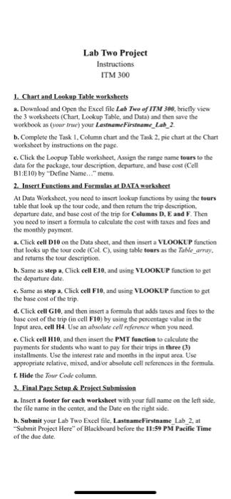 Lab Two Project Instructions ITM 300 1. Chart and