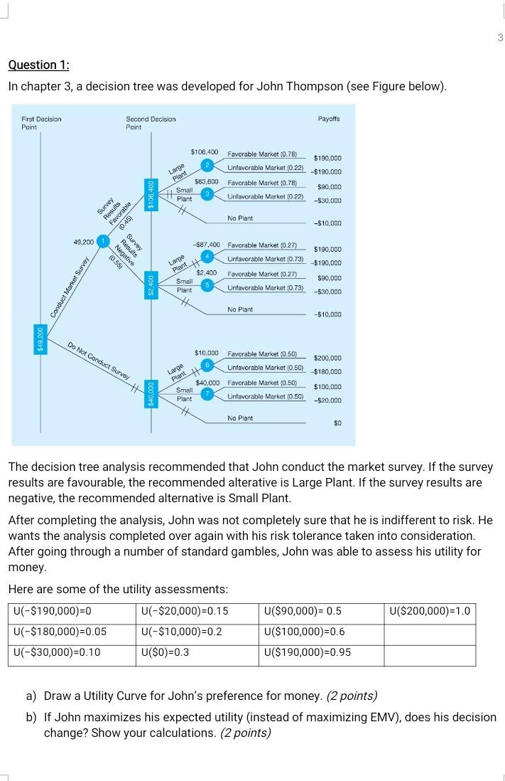 Question 1: In chapter 3, a decision tree was