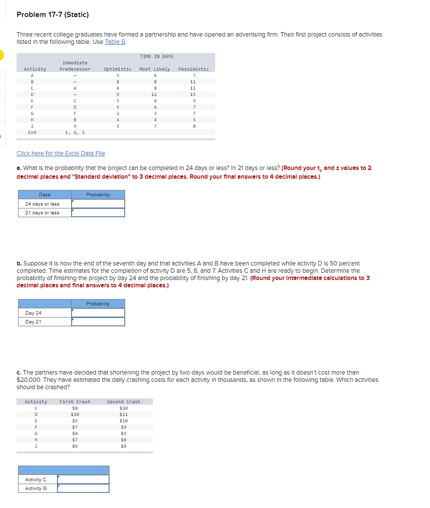 Problem 17-7 (Static) Three recent college