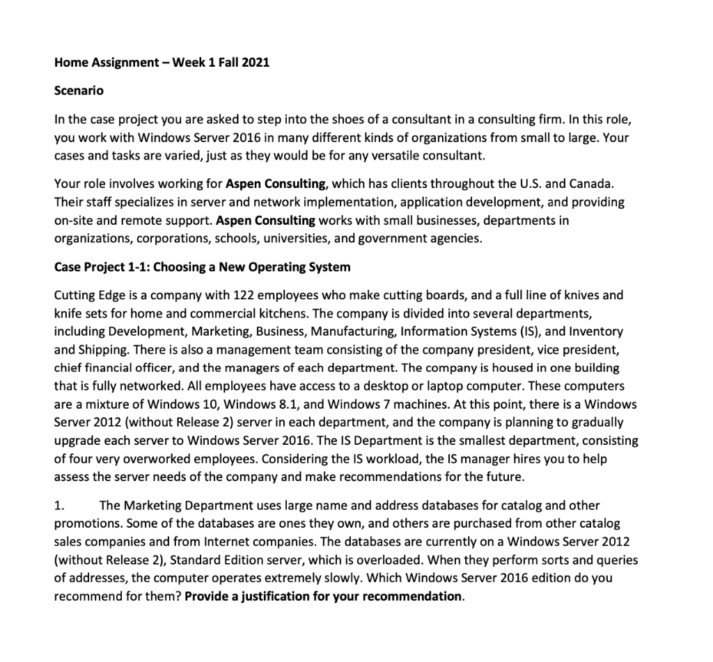 Home Assignment - Week 1 Fall 2021 Scenario In