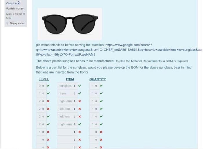 Question 2 Partially correct Mark 2 89 out of