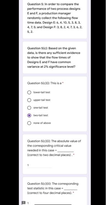 Question 5: In order to compare the performance