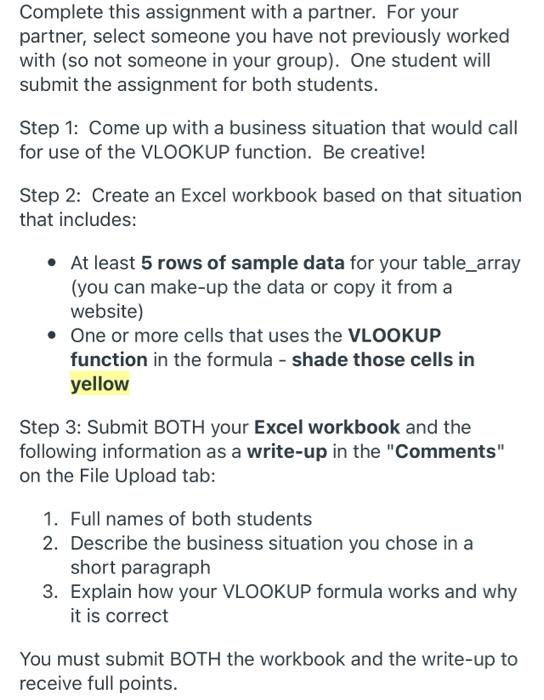 Complete this assignment with a partner. For your