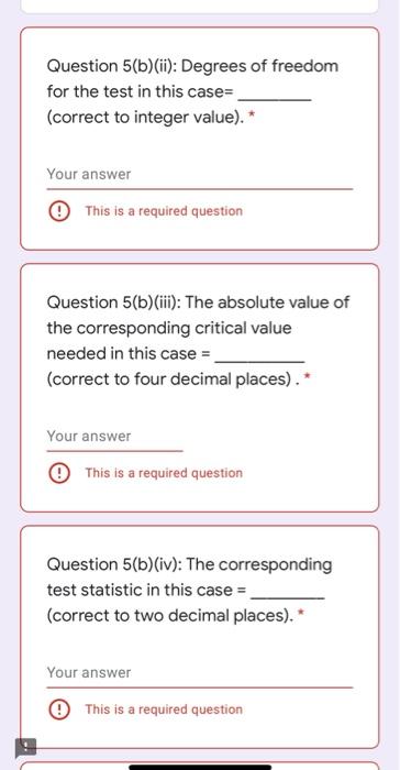 Question 5(b)(ii): Degrees of freedom for the