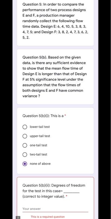 Question 5(b)(ii): Degrees of freedom for the
