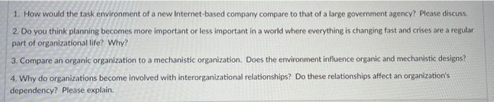 1. How would the task environment of a new