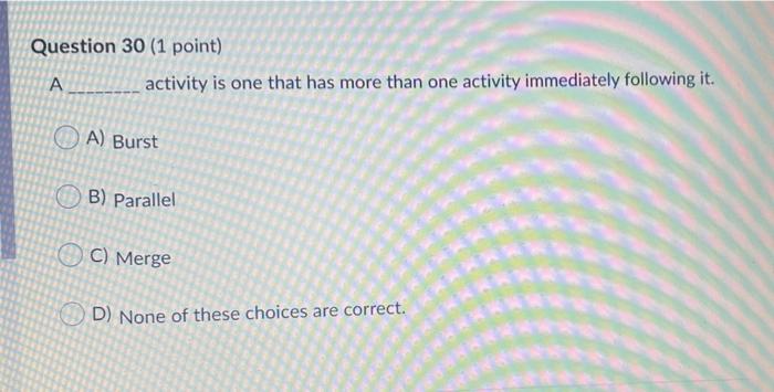 Question 30 (1 point) A activity is one that has