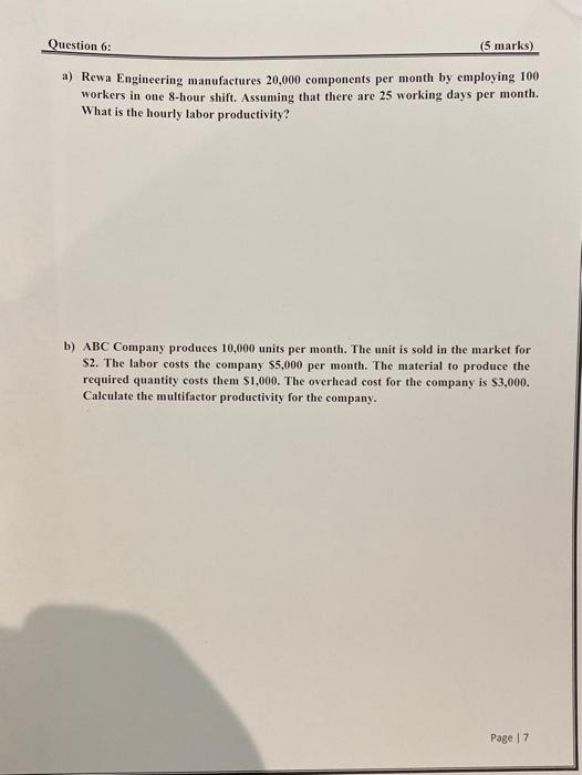 Question 6: (5 marks) a) Rewa Engineering