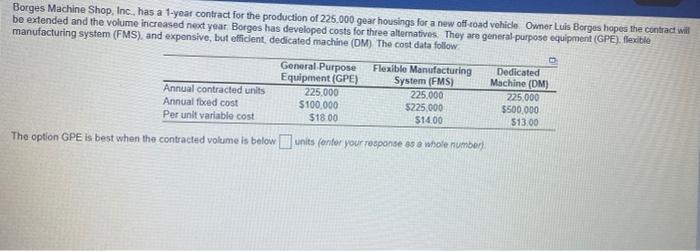Borges Machine Shop, Inc., has a 1-year contract