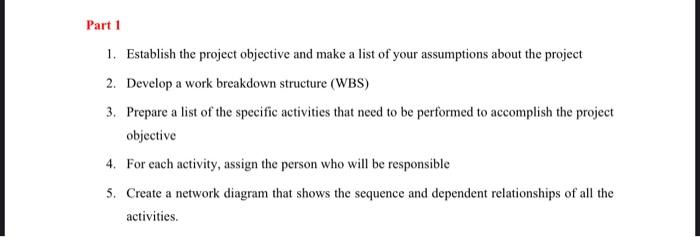 project management subject Part 1 1. Establish