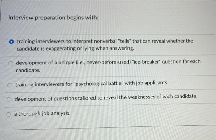 Interview preparation begins with: O training