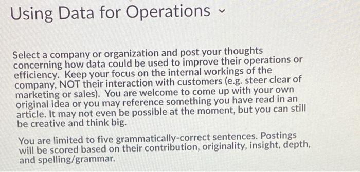 Using Data for Operations Select a company or