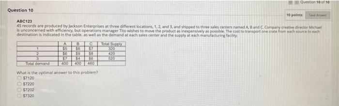 Question 107 10 Question 10 10 points Save Arome