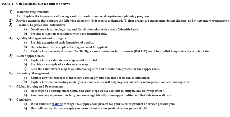 PART 1 COMPLETE: Operations and Supply Chain