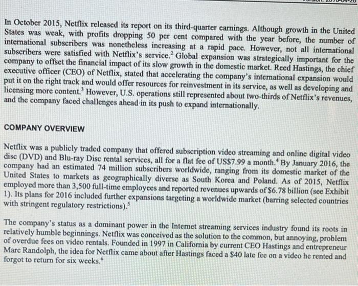 In October 2015, Netflix released its report on