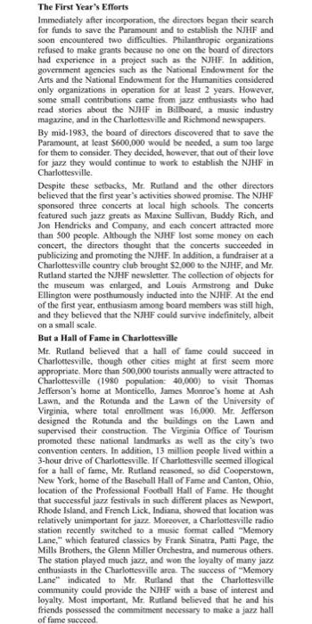 CASE STUDY: (Chapter 3) tu The National Jazz Hall