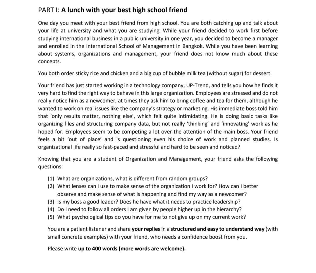 Organization and Management IB 102 Question: