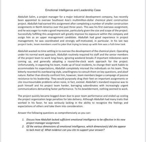 Emotional Intelligence and Leadership Case