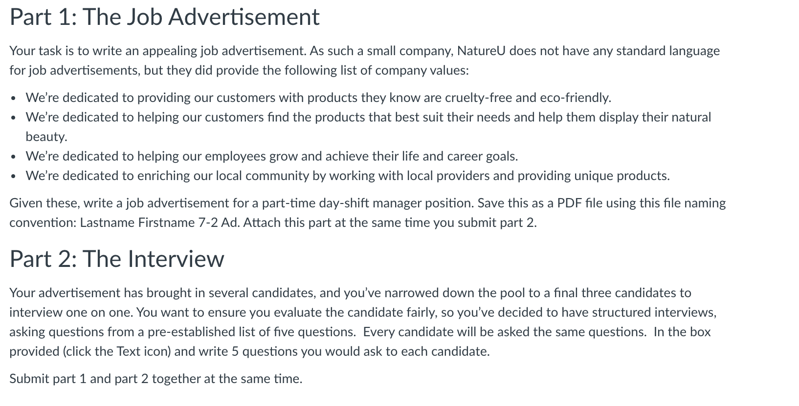 Part 1: The Job Advertisement Your task is to