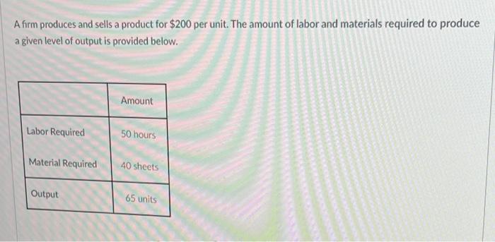 A firm produces and sells a product for $200 per