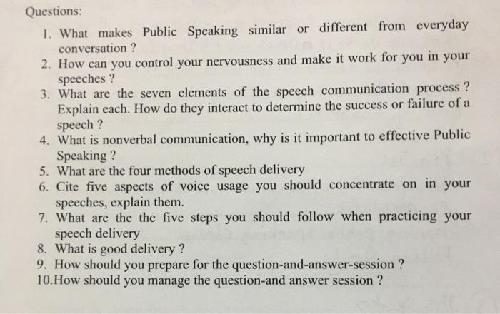 Questions: 1. What makes Public Speaking similar