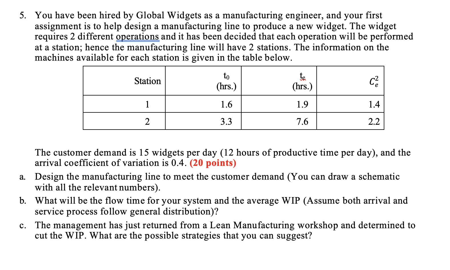 5. You have been hired by Global Widgets as a