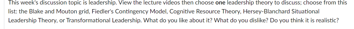 This week's discussion topic is leadership. View
