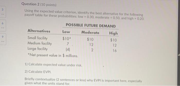 3 6 Question 2 (10 points) Using the expected