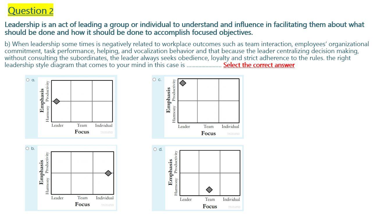 Question 2 Leadership is an act of leading a