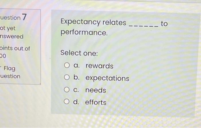 uestion 7 to ot yet Expectancy relates