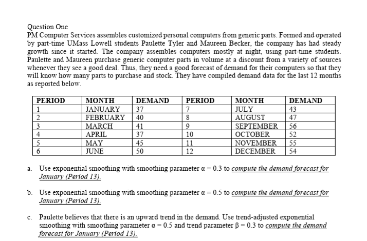 Question One PM Computer Services assembles