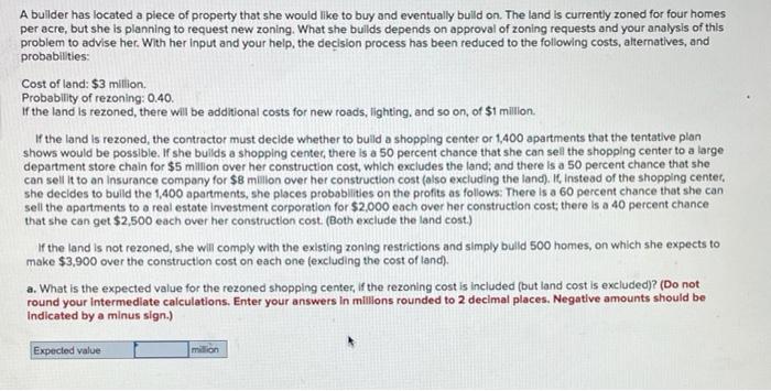 A builder has located a piece of property that