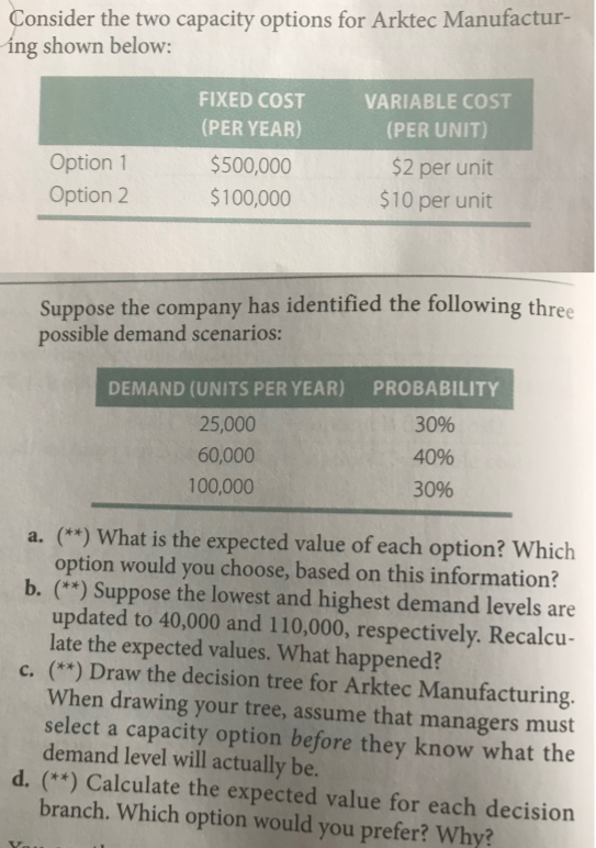Consider the two capacity options for Arktec