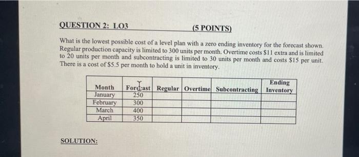 QUESTION 2: LO3 (5 POINTS) What is the lowest