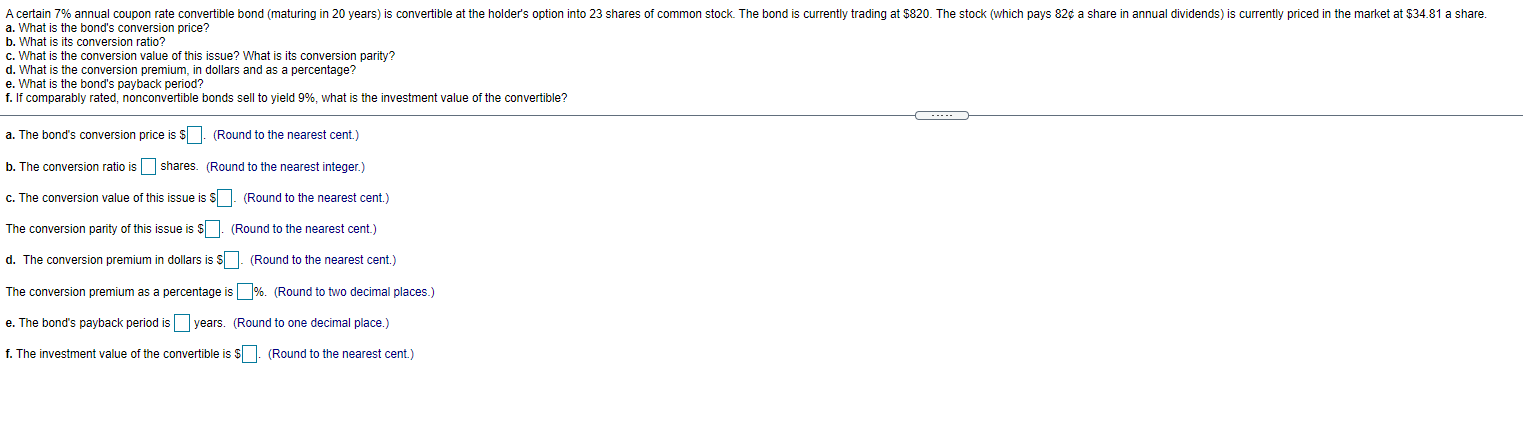 A certain 7% annual coupon rate convertible bond