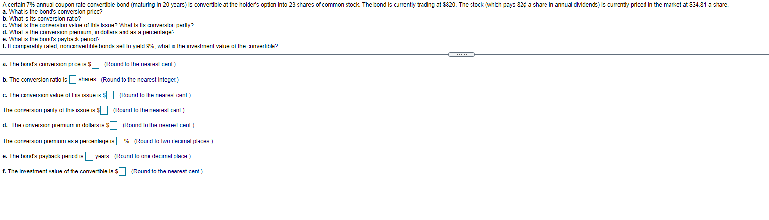 A certain 7% annual coupon rate convertible bond