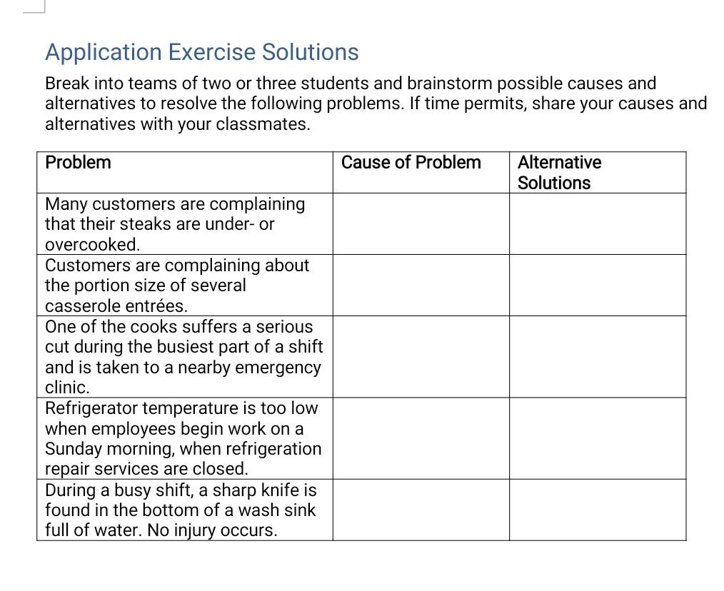 Application Exercise Solutions Break into teams