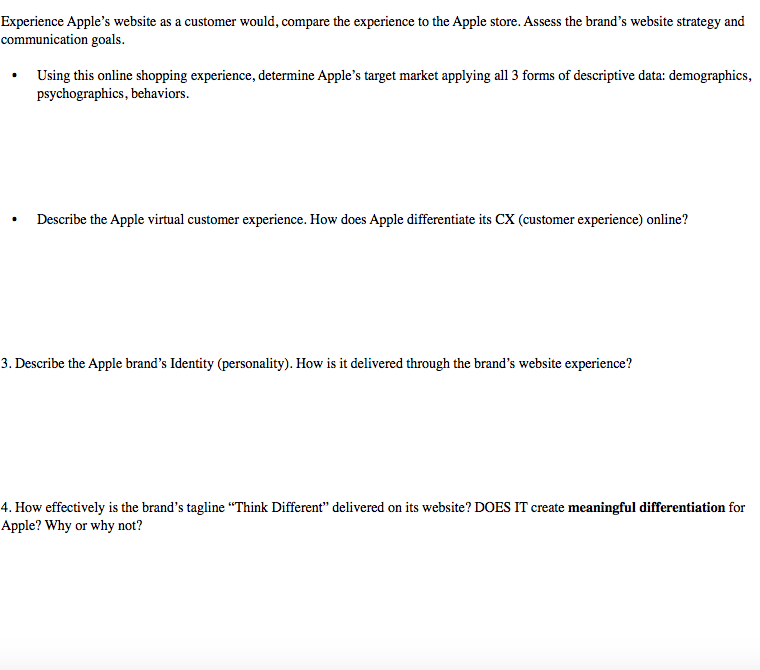 Experience Apple's website as a customer would,