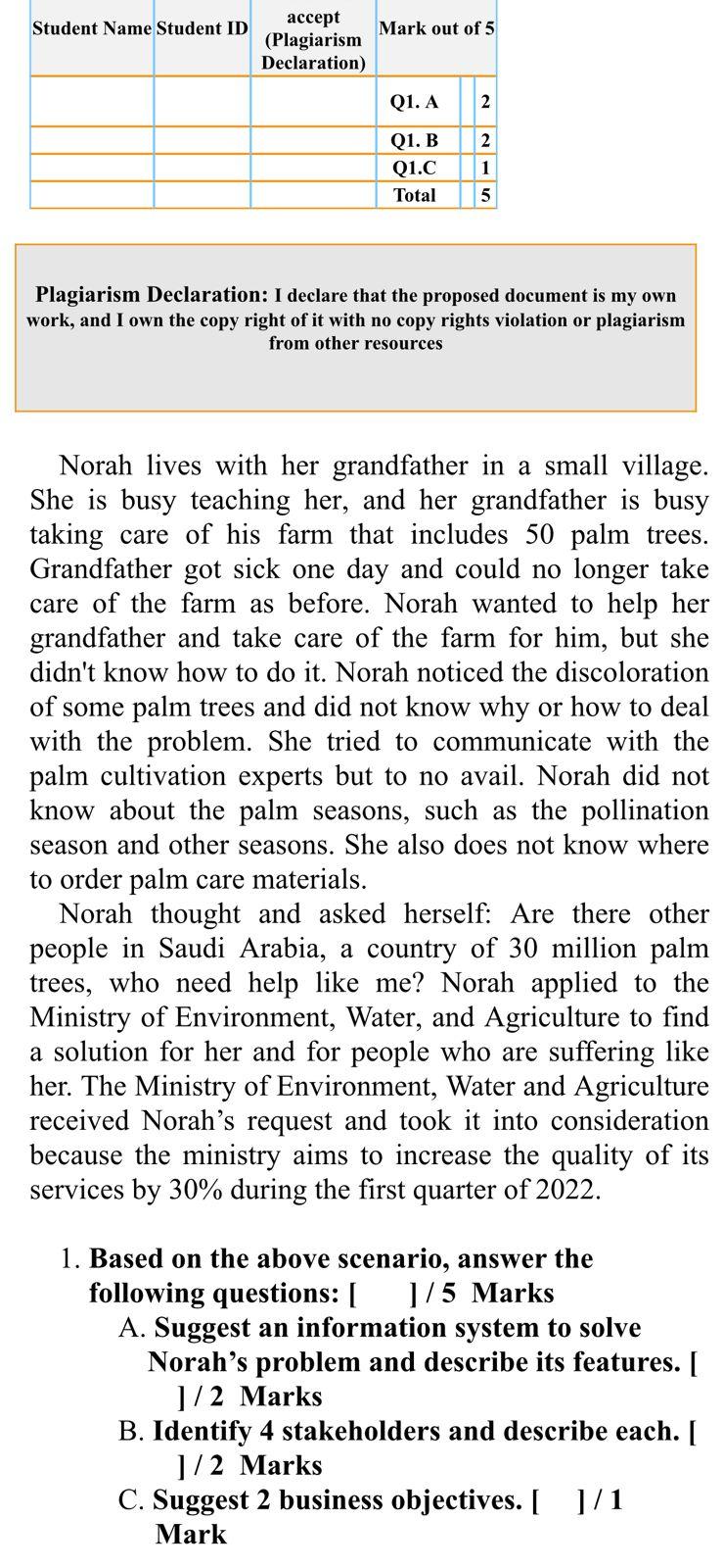 Student Name Student ID Mark out of 5 accept