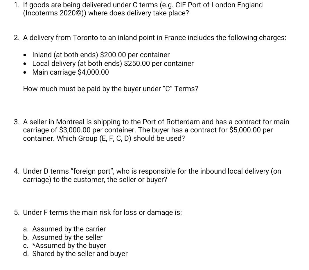 please help global logistics - Incoterms pleas