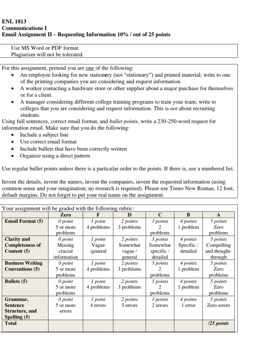 ENL 1813 Communications I Email Assignment II -