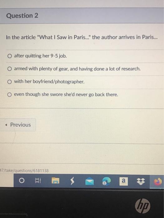 Question 2 In the article "What I Saw in Paris.."