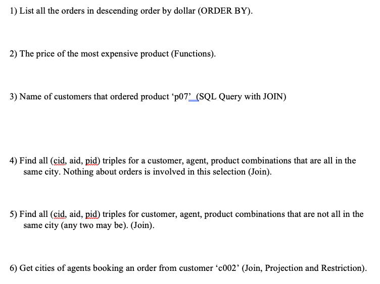 cid 0001 c002 c003 c004 c006 Customers cname city