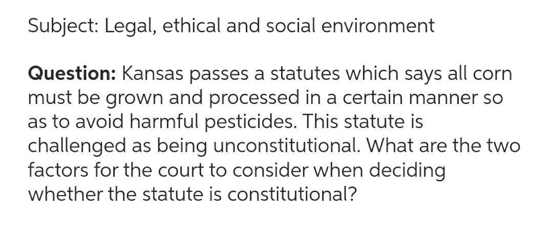 Subject: Legal, ethical and social environment