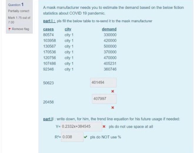 Question 1 Partially correct Mark 1.75 out of