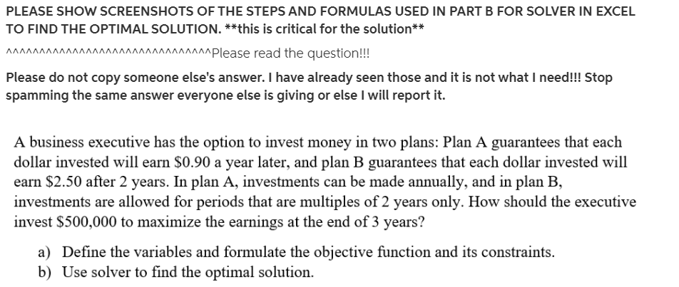 PLEASE SHOW SCREENSHOTS OF THE STEPS AND FORMULAS