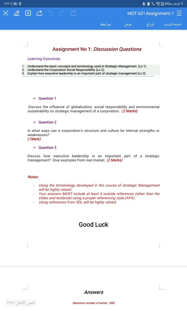 AYS +1% 0 = 0 + X 2 6 MGT 401 Assignment 1 =